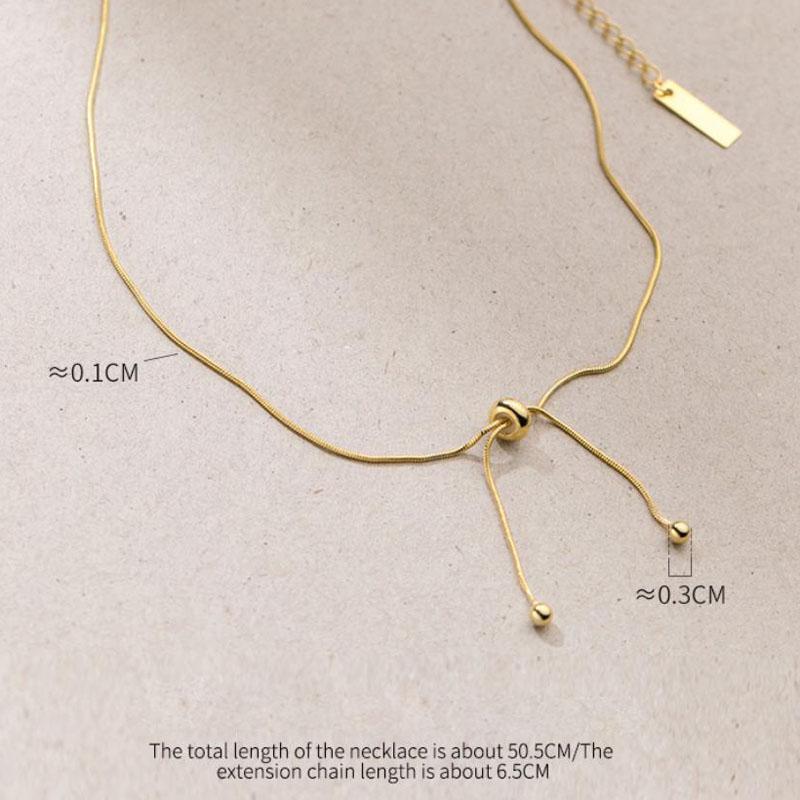 New Fashion 925 Sterling Silver Minimalist 18K Gold Tassel Adjustable Snake Chain Round Beads Necklace for Women Girls