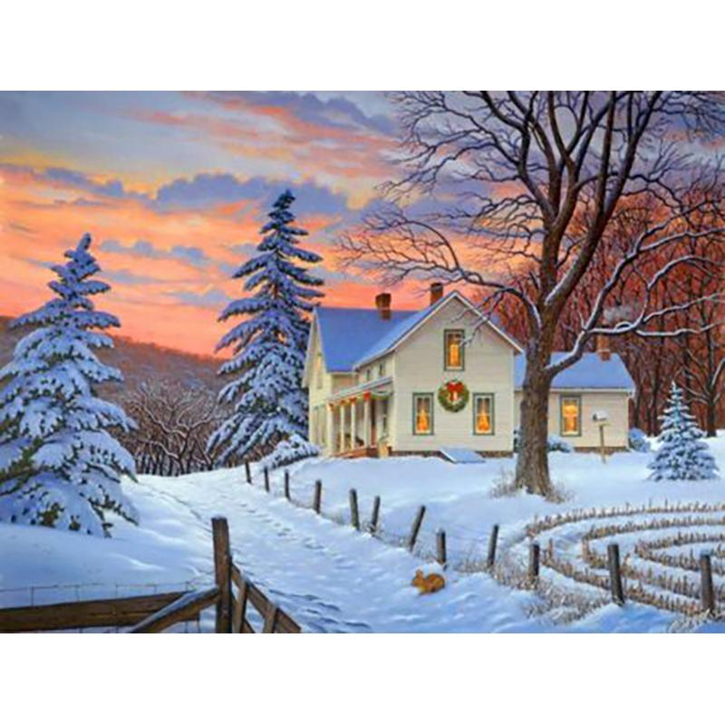 5D Diy Diamond Painting Cross Stitch Kit Snow Scenic Diamond Embroidery Landscape Mosaic Cross Stitch Wall Art Home Decor Gift