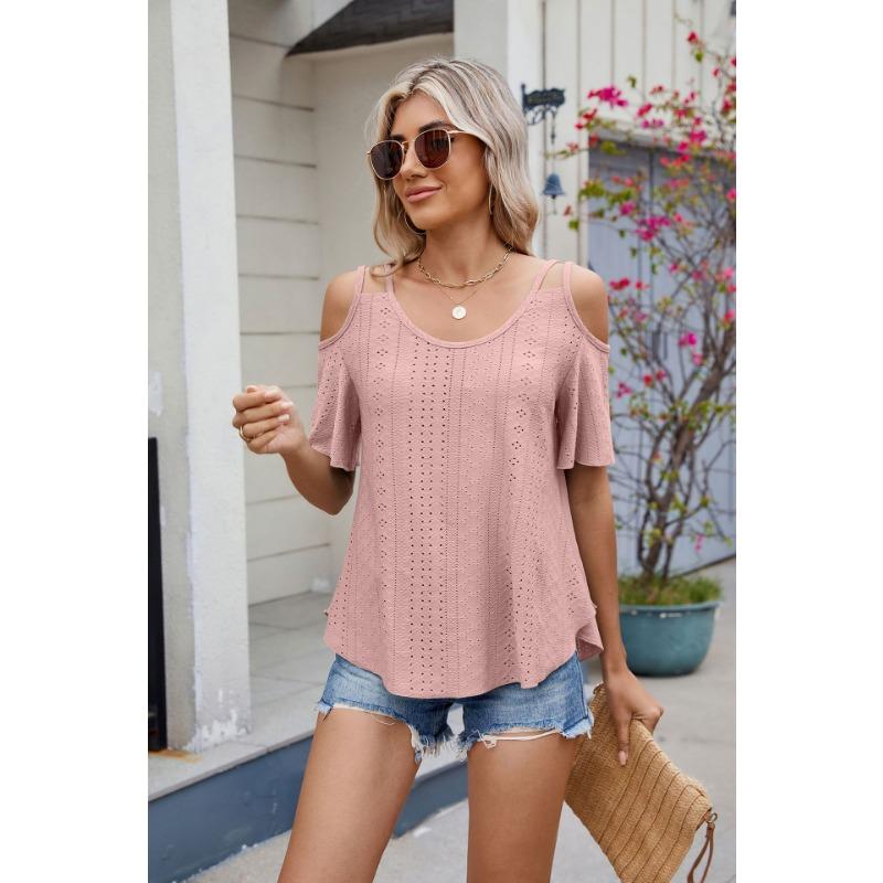 YYFS Women's Fashion Casual Summer Spring Solid Color Print Short Sleeve U-Neck Blouses & Shirts