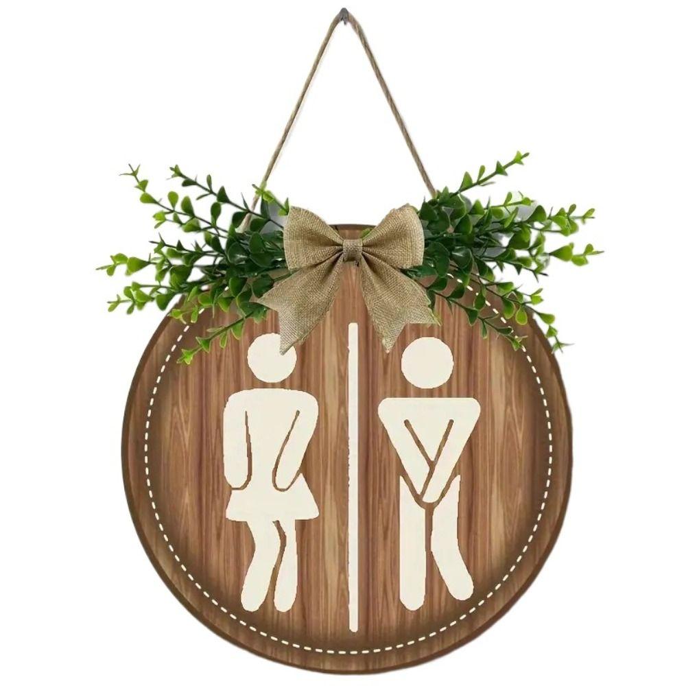 Round Wooden Toilet Sign Rustic Style Wall Hanging Signs Easy To Install Bathroom Sign Shower Room