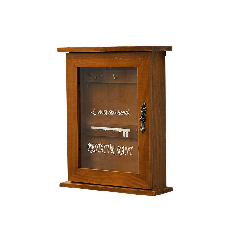 Home Wooden Wall-Mounted Key Storage Box Home Retro Storage Box Dustproof with Door Internet Red Key Storage Hook(Blue)