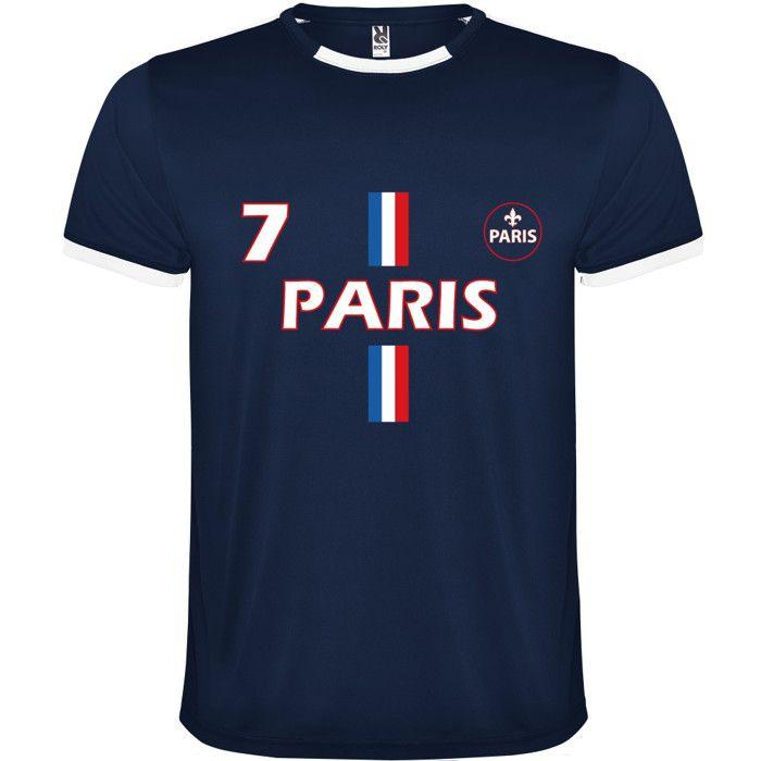 Ensemble Foot Homme - Short Bleu Marine et 2 Tee-shirts Paris - - Bleu