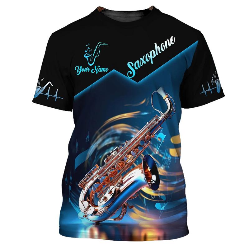 Футболка с принтом джаз-саксофона 3D для мужчин, музыкальные инструменты, короткие рукава, крутые футболки большого размера с круглым вырезом