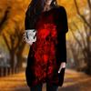 New In Autumn Creative Rose Skull Splicing Print Plus Size Dress Women O'neck Long Sleeves Casual Pocket Dresses
