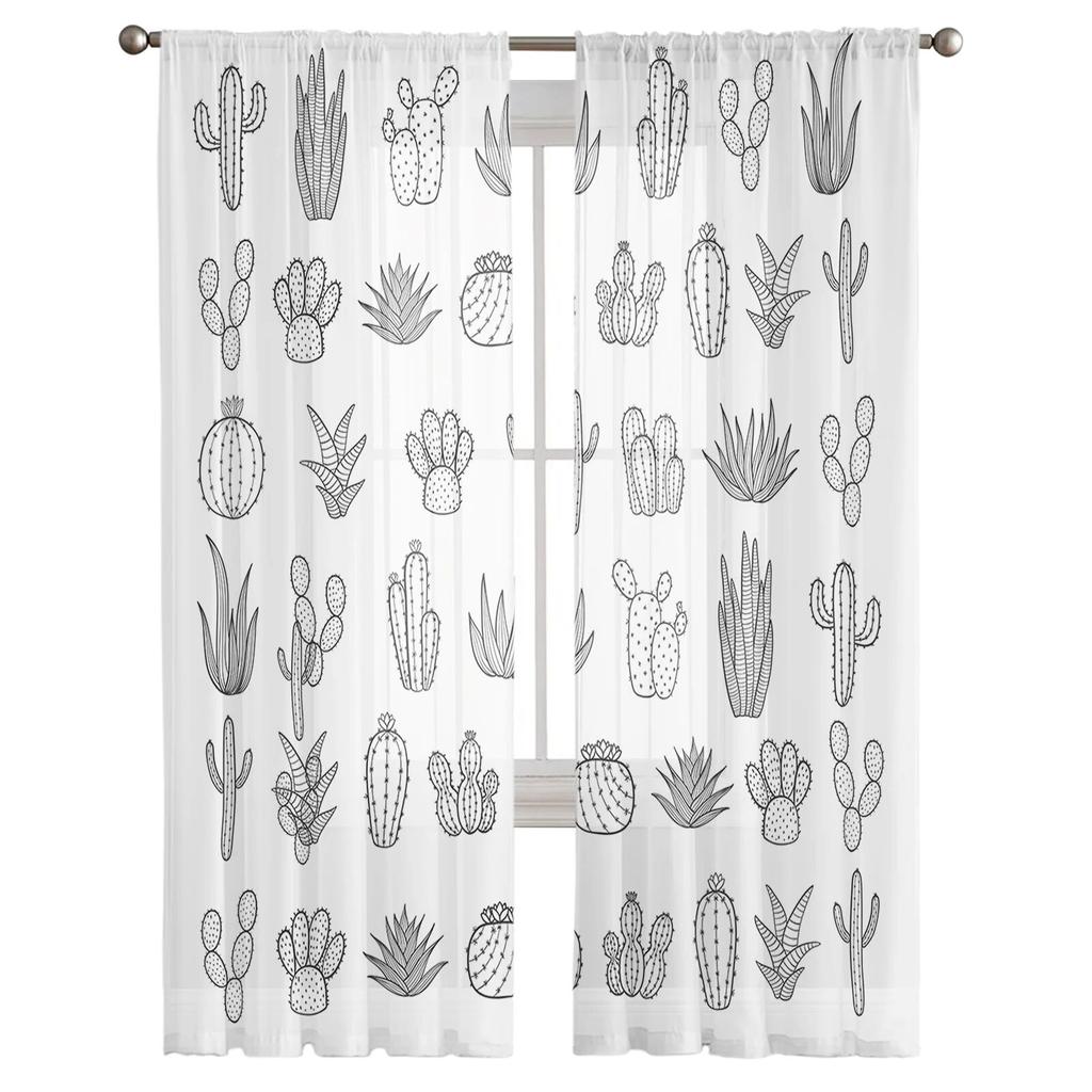 Tropical Succulents Tulle Curtains Living Room Kitchen Chiffon Curtain Bedroom Balcony Sheer Curtain Fashion Home Decor