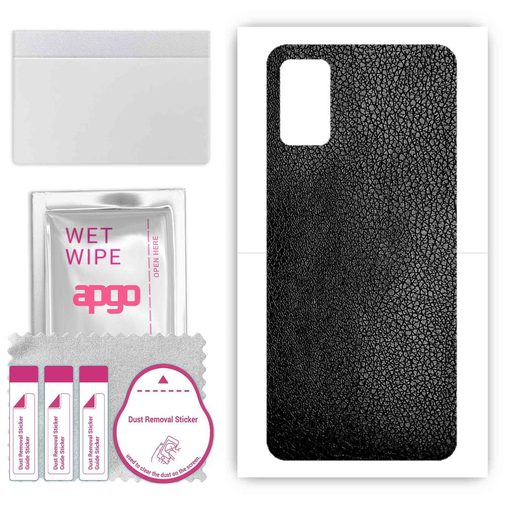 apgo Protective Skin Sticker for the Back Compatible with Samsung Galaxy A41, Wrap Film, Foil, Vinyl - Pattern Black Leather