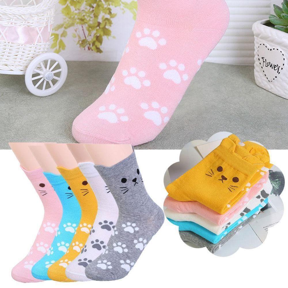 Breathable Medium Tube Socks Polyester Cotton Warm Knitting Socks New Winter Cat Paw Socks  Women