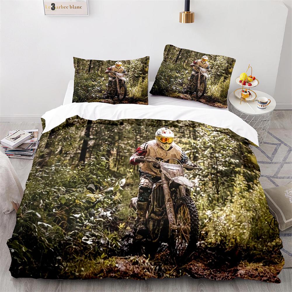 Dirt Bike Duvet Cover Set Motocross Rider Comforter Cover Motorcycle Extreme Sport Game Polyester Bedding Set For Kid Boys Teens