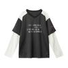 Womens Oversized Long Sleeve Tee With Color-Block Mock Layer Design V-Neck Streetwear Top