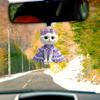 2Pcs Cute Cat Purple Pendant Car Rear View Mirror Charm