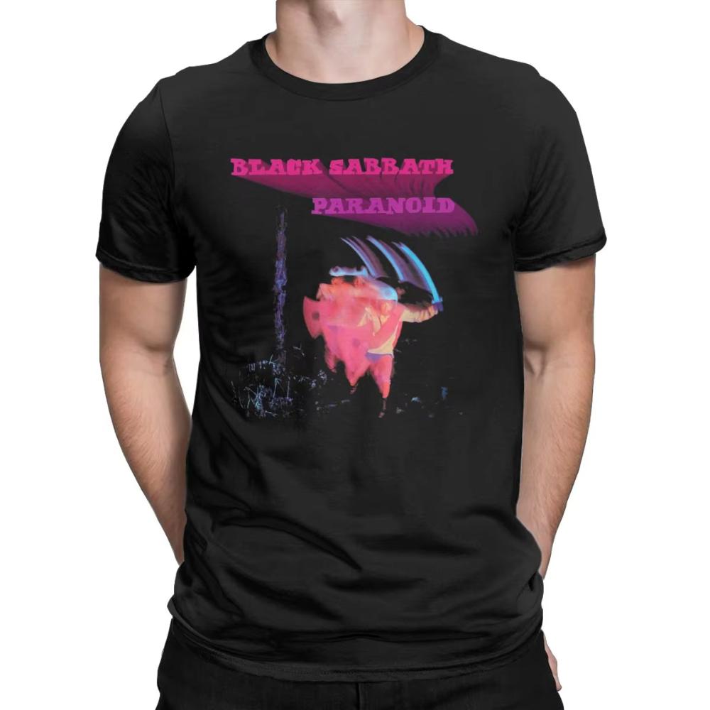 Men T-Shirts Black Official Paranoid Motion Trail Sabbathes Cotton Tee Short Sleeve British Rock Band T Shirt Crew Neck Clothing