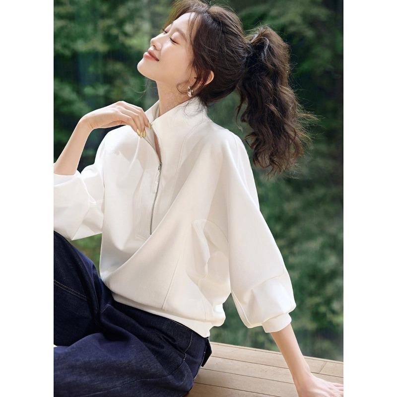 Women S Half Zip Stand Collar Oversized Casual Sweatshirt