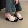 Korean set of toe one-word cool slippers female summer wear French retro fairy wind vacation half-drag flat-bottomed beach shoes