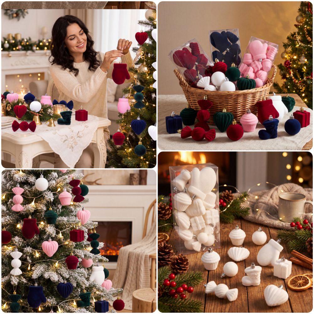 14PCS Flocking Finish Christmas Balls Pendant Christmas Tree Hanging Decoration Xmas Tree