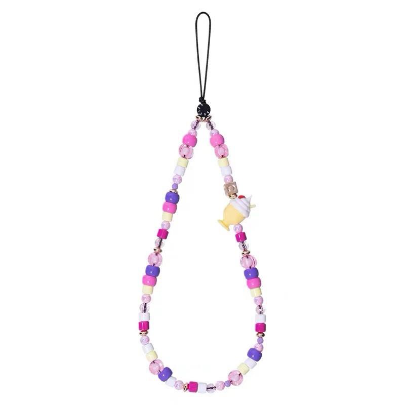White Heart Phone Lanyard With Pearl Charm Anti-Lost Strap Smartphone Womens Fashion Accessory