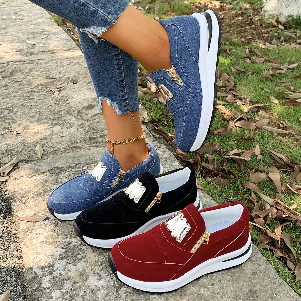 Fashion Plus-size Sneakers 2025 New Style European and American Casual Sneakers Zipper Women's Single Shoes for Women