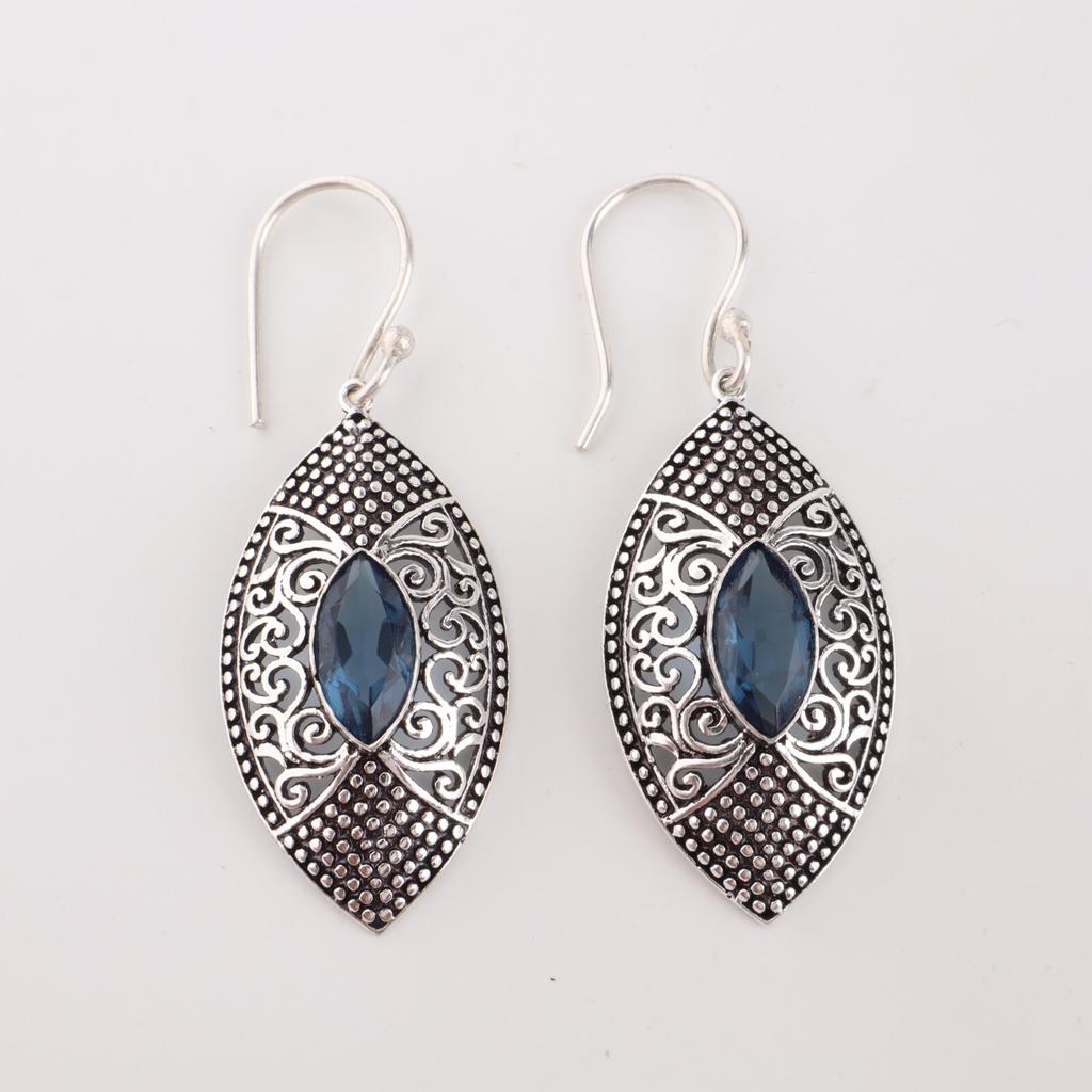 Лондонский голубой топаз Драгоценный камень 925 Стерлинговое серебро Ювелирные изделия Висячие серьги 2,15" CE-20-9