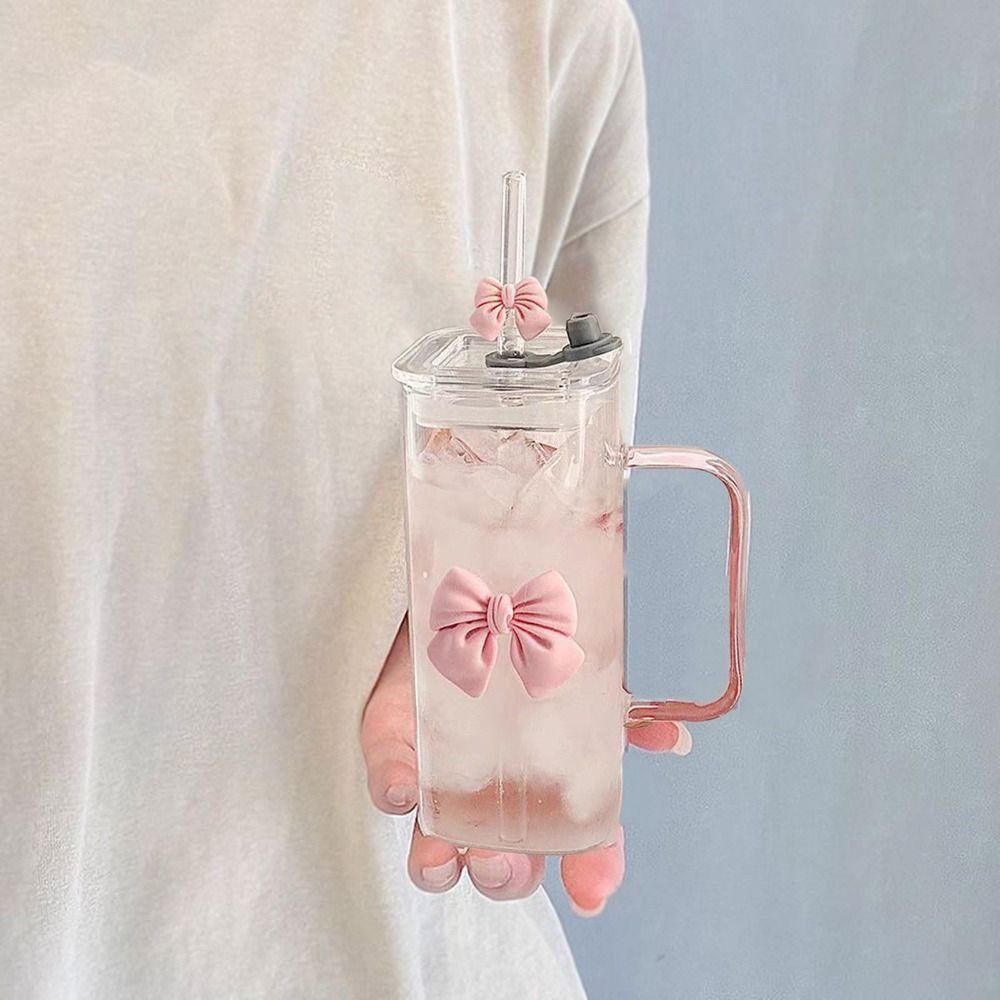 Стильный термостойкий стакан для матча с крышками, вместимость, чашки-пиалы, стеклянные стаканы с соломинкой для питья молока