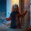 Animated Halloween Face Changing Clown, Animatronic Joker with Cackling Sound, Glowing Eyes, Sound/Touch Activated