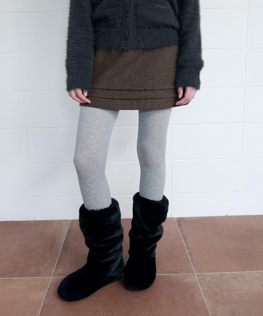 Lora Lora Wool Blended Pintuck Mini Skirt Brown