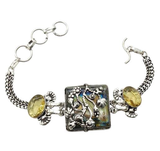 Labradorite Citrine Gemstone Silver Plated Handmade Bracelet Jewelry B37