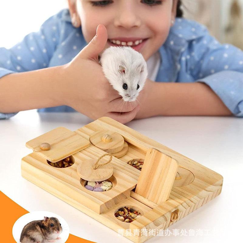 Golden Hamster Hidden Treat Dish Solid Wood Foraging Toy Feeder Natural Wooden Pet Accessory