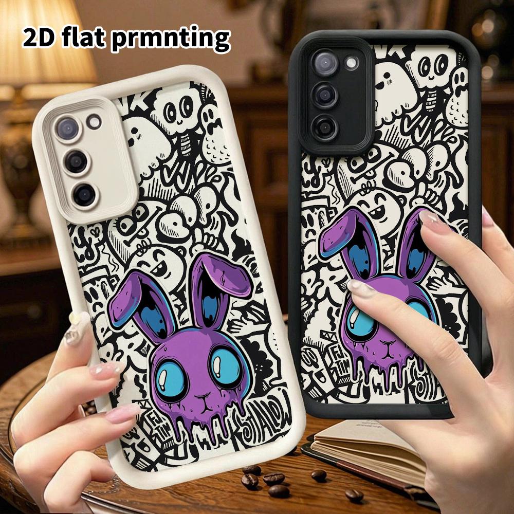 Phone Case: 2D Flat Samsung Galaxy A34 A35 M05 M06 S20 S22 S21 FE Plus 5G Protective Case, Purple Bunny Head, Christmas and Halloween Gift