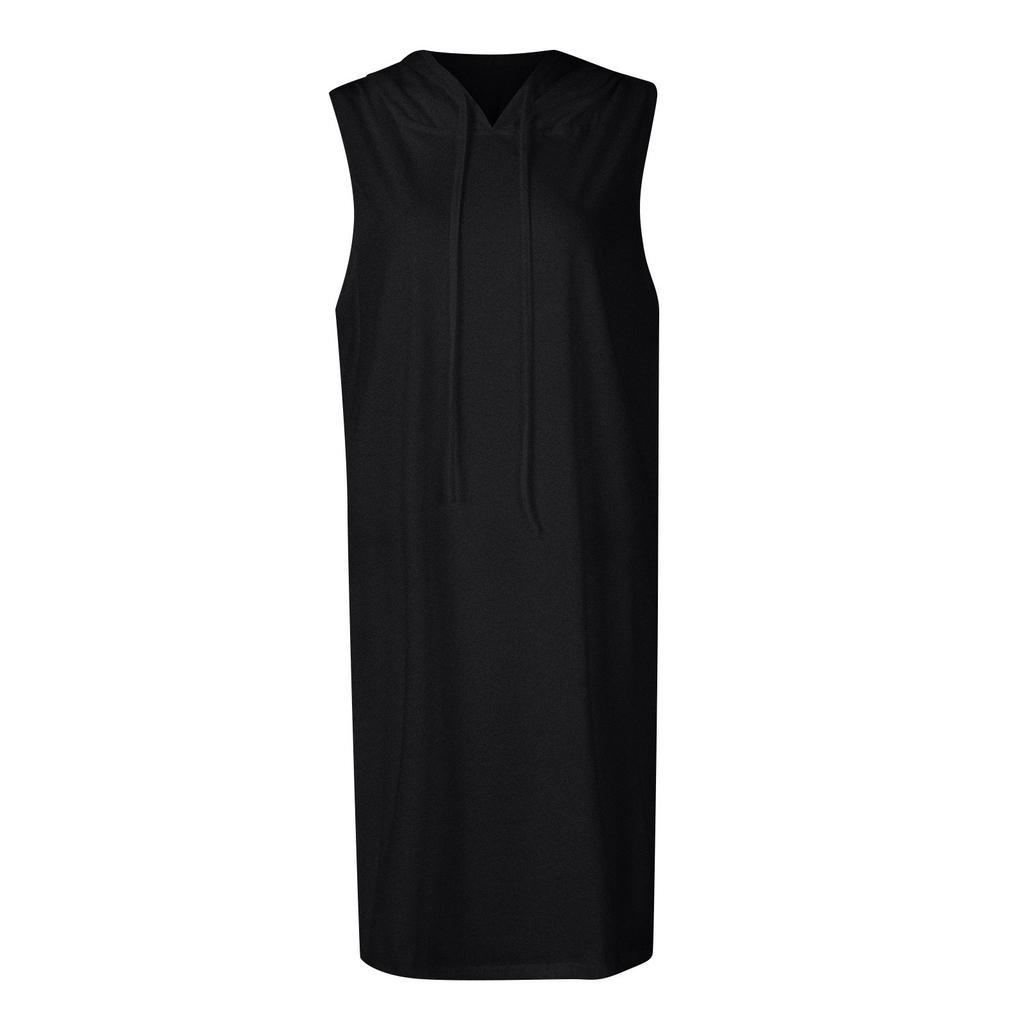 Women's Hoodie Drawstring Sports Casual Solid Sleeveless Slim Fit Dress