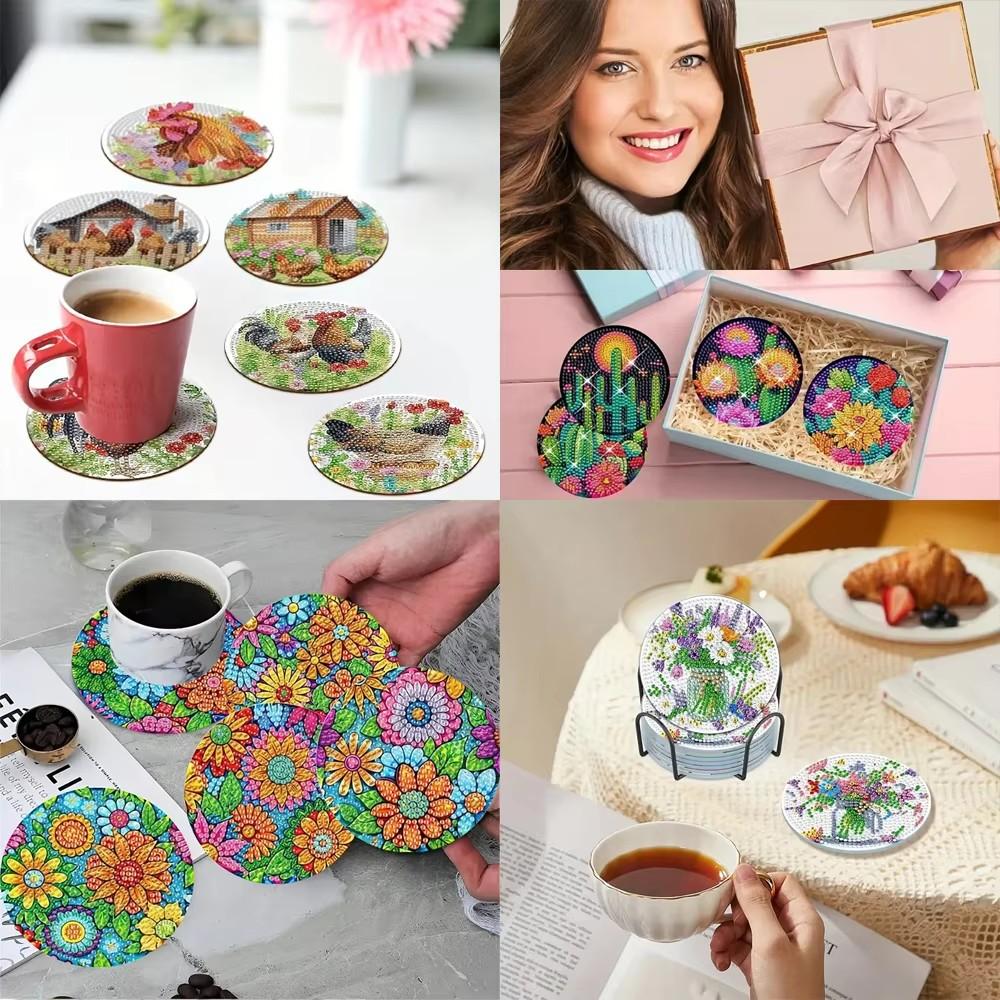 8 шт./набор подставок под стакан с вышитыми цветами в виде шаров, расписанных алмазами, с держателем, подставка под стакан своими руками для начинающих и взрослых, товары для творчества и рукоделия в подарок
