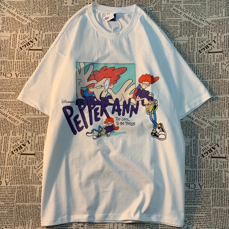 Оригинальная американская уличная забавная мультяшная универсальная короткая футболка из хлопка, свободная повседневная футболка для пар с короткими рукавами для мужчин и женщин