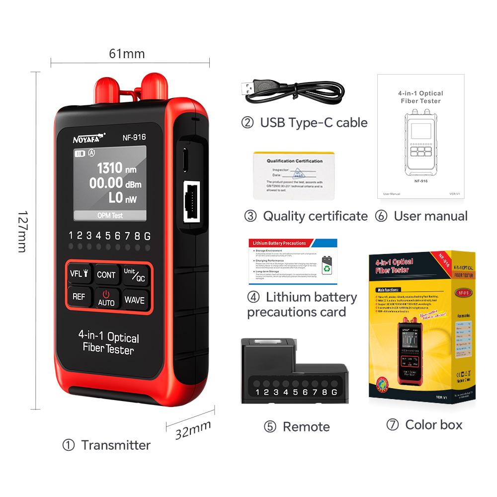 NOYAFA 4 in 1 Fiber Optical Power Meter Visual Fault Locator NF-916 VFL REF FC SC ST LCD Display Optic Cable Tester Network Tool
