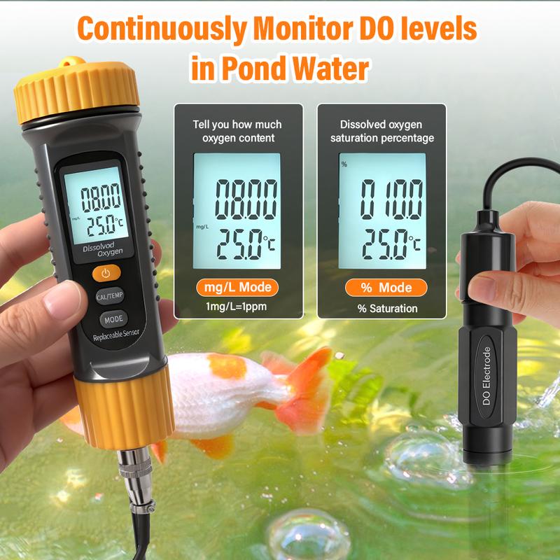 Portable Dissolved Oxygen Meter DO Tester with Replaceable Probe ATC 0-20mg/L Water Quality Analyzer for Aquaculture Hydroponics