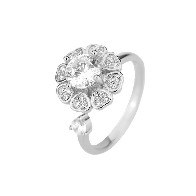 Rotating ring for good fortune, trendy open ring for women, fashionable copper inlaid with zirconia jewelry
