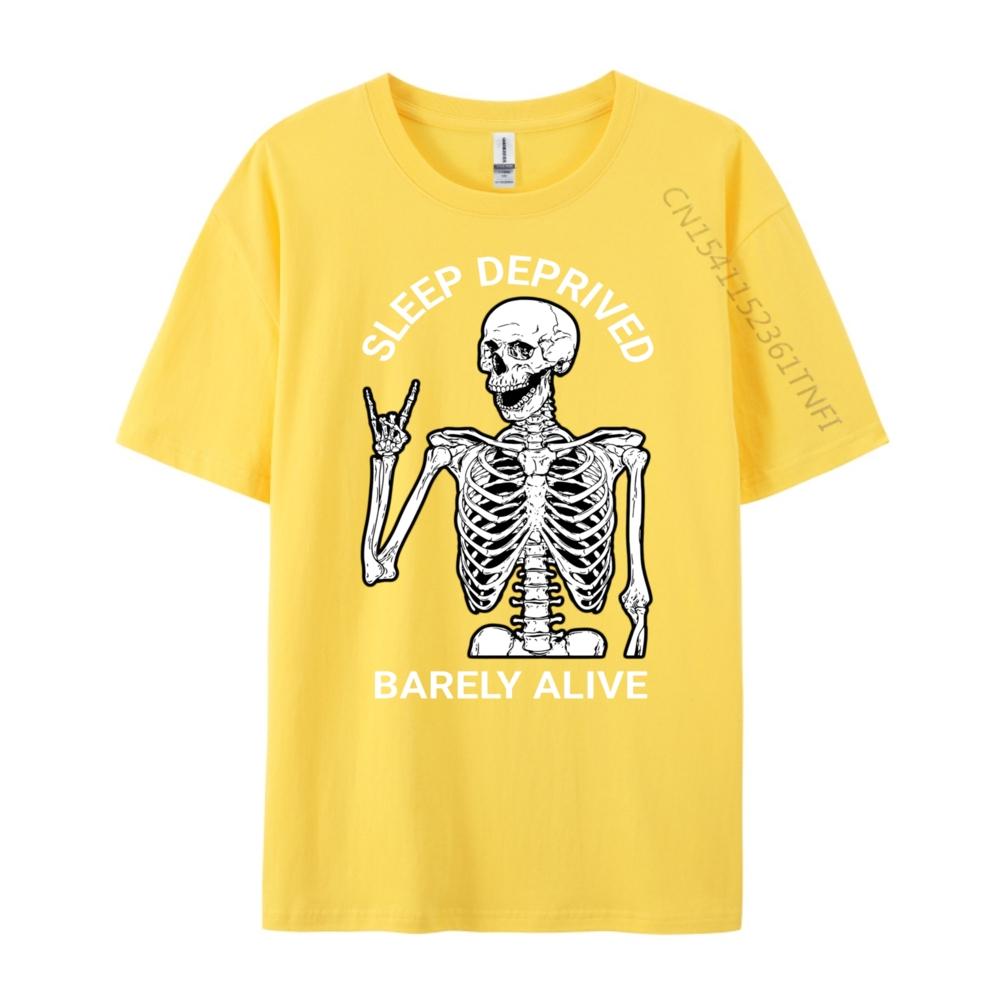 Sleep Deprived Barely Alive Skeleton Rock Star Blackwork Blank T Shirt 100 Cotton Unisexs Clothing 2025 Tops Tees Christmas