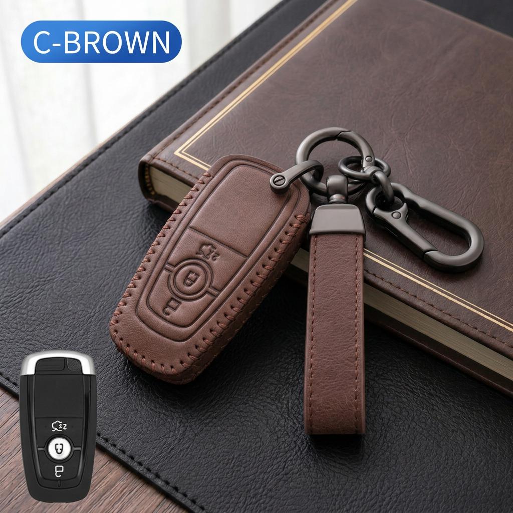 Leather Key Fob Cover For Ford F150 Explorer Mustang Edge Fusion Escape Ranger Bronco Focus Kuga Protective Auto Accessory Shell