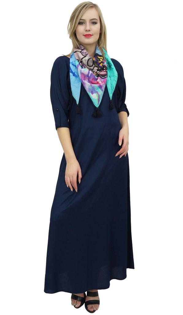 Bimba Women's Boho Black Maxi Dress With Tassel Scarf Designer Summer