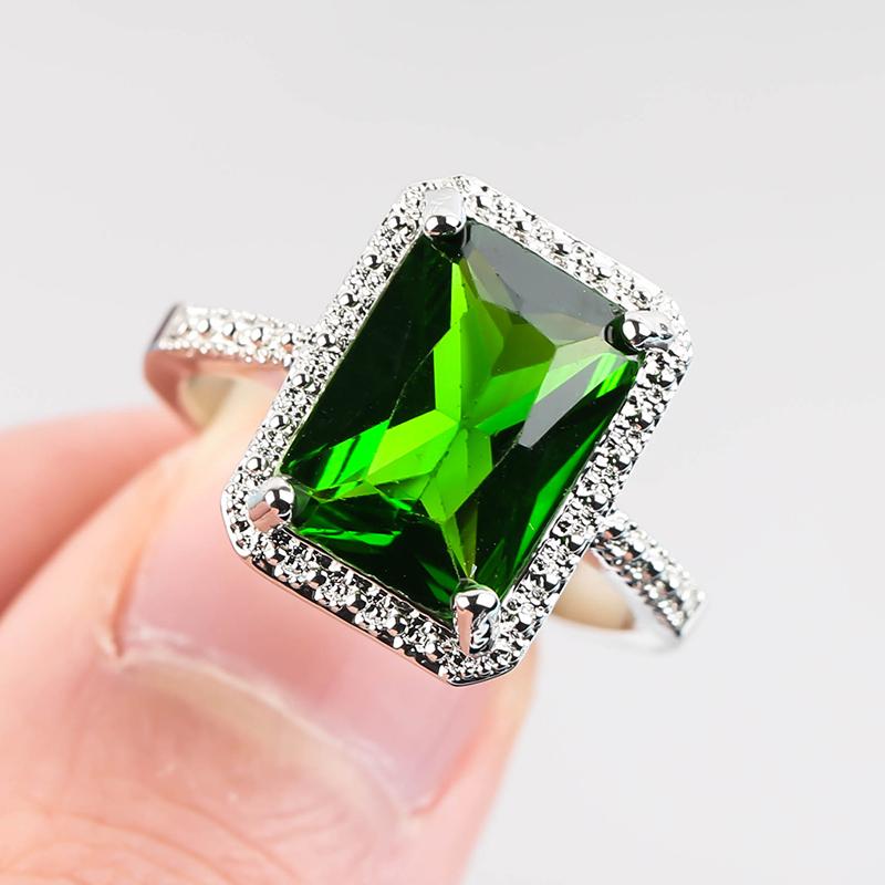 Яркое кольцо с большим зеленым камнем, квадратное серебряное кольцо, женские ювелирные изделия на юбилей, день рождения, Anillos Mujer F5C146