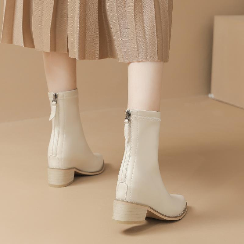 Fashion Fashion Soft Leather Women Ankle Boots High Heels Zipper Shoes Warm Winter Boots Women Pointed Toe Plus Size Short Boots 31-40