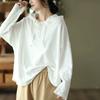 Johnature Vintage Personality Hooded Solid Color Loose Shirts Woman Autumn Casual Long Sleeves Shirts
