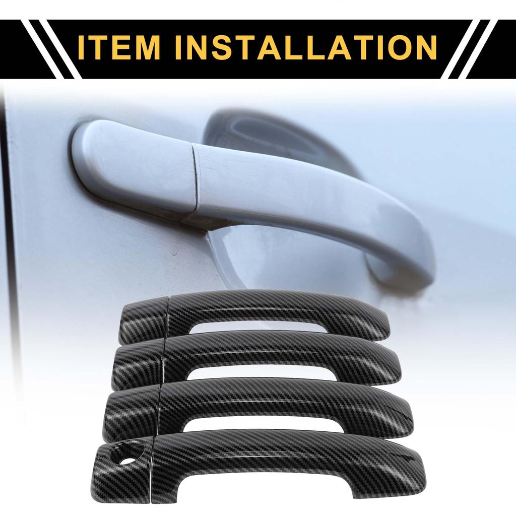 REPAIROCK Exterior Door Handle Covers for Toyota Tundra Car Door Handle Protectors with ABS Carbon Fiber Black 4-Piece 2007-2020, Pattern,