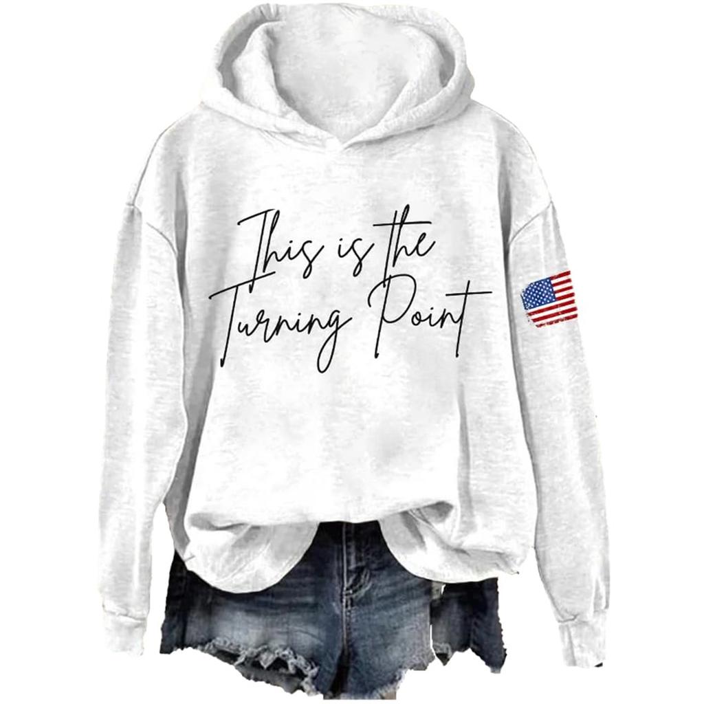Ladies Fashion Casual Long Sleeve Printed Round Neck Hoodie Pullover Top