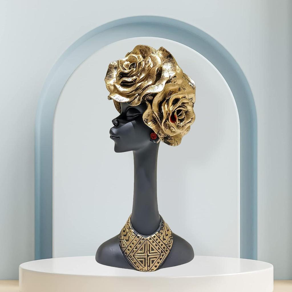 Matte Finish African Flower Lady Showpiece for Home Decor | Black Lady Figurine | Exotic Tribal Art Piece |11"