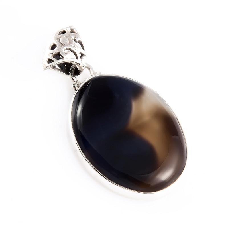 Натуральный камень агат Монтана 925 проба стерлинговое серебро подарок кулон 1,7" O0P93