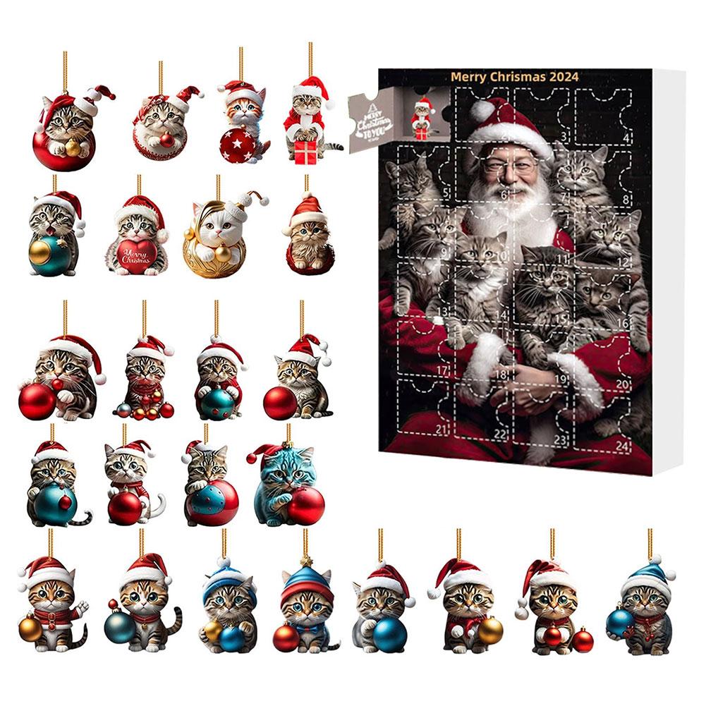 Адвент-календарь 2024 Рождественская елка Подвеска в виде кошки Милый рождественский адвент-календарь Украшение на рождественскую елку Украшение в виде кошки Календарь