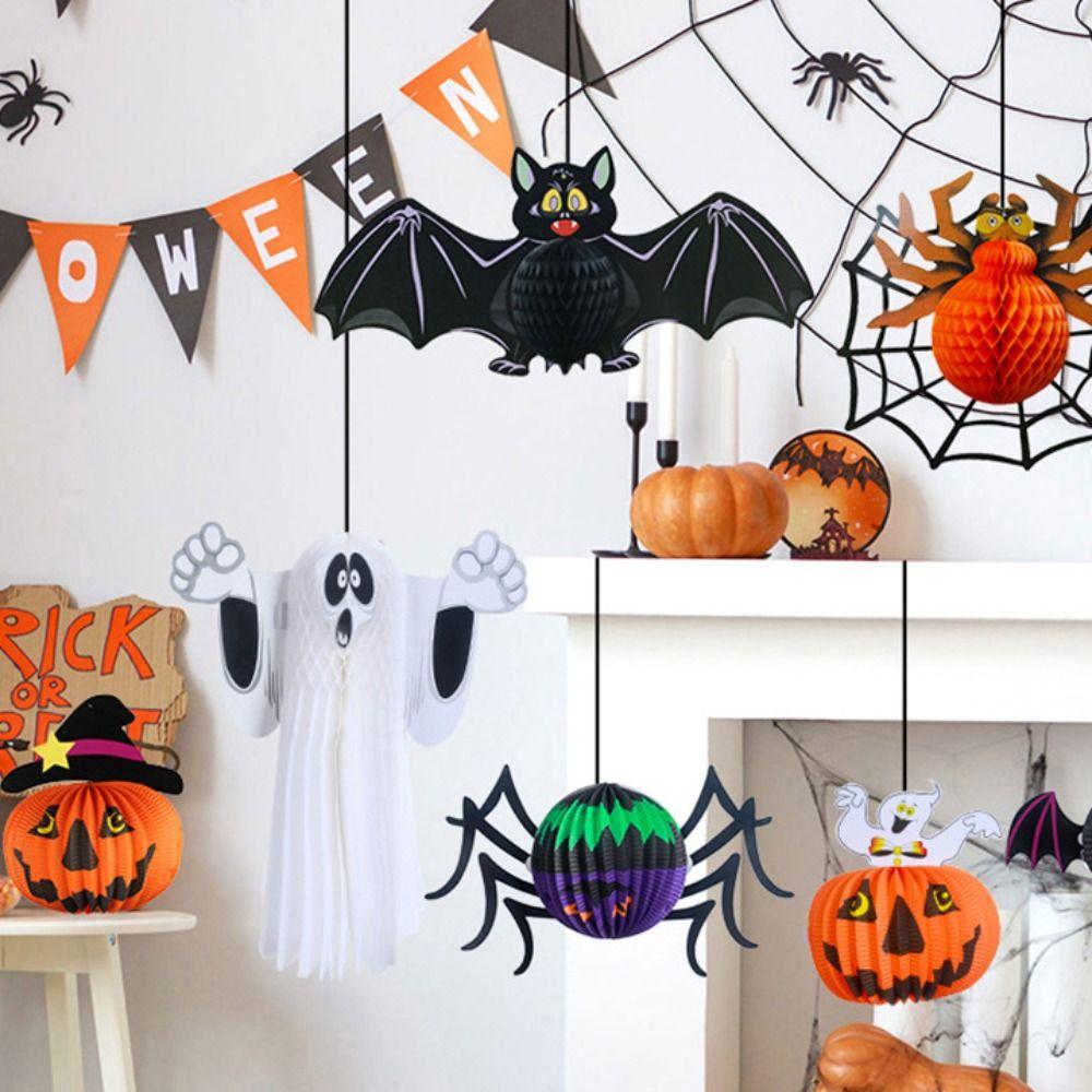 Bat Halloween Party Prop Spider Pumpkin Lantern Festive Halloween Paper Pendant  Kids Gift