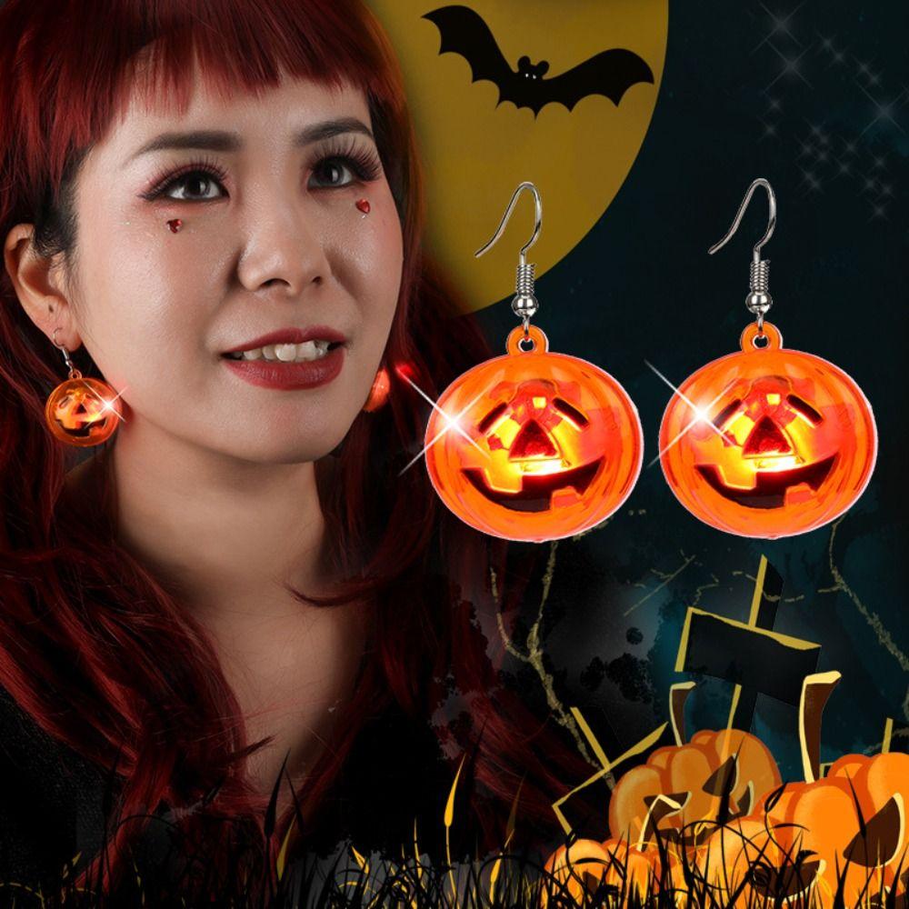Black Cat Luminous Halloween Pendant Electric LED Skull Earrings All Saints' Day