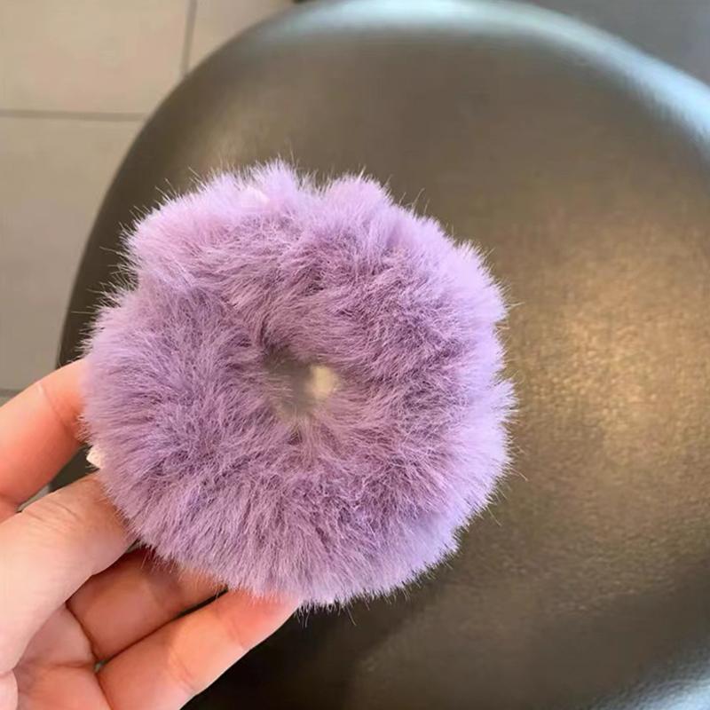 Girls Mink Fur Ponytail Holder Elastic Plush Hair Ring Faux Rabbit Fur Scrunchies Hair Rope Elastic