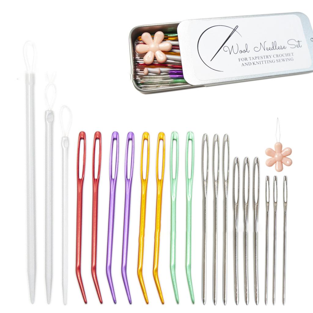 20PCS Sewing Needle Kits for Crochet Project Tapestry Needle Yarn Needle Stainless Steel Wool Needle & Needle Threader