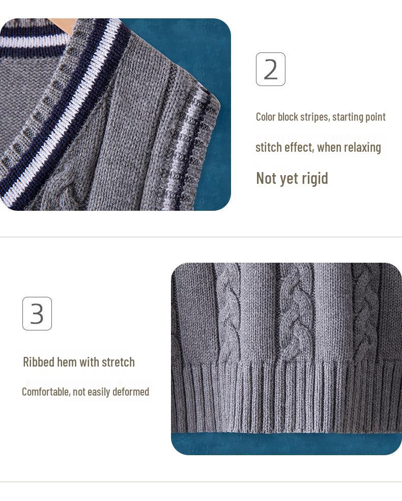 Kids' Knitted Sleeveless Vest: Spring & Autumn College-Style School Uniform