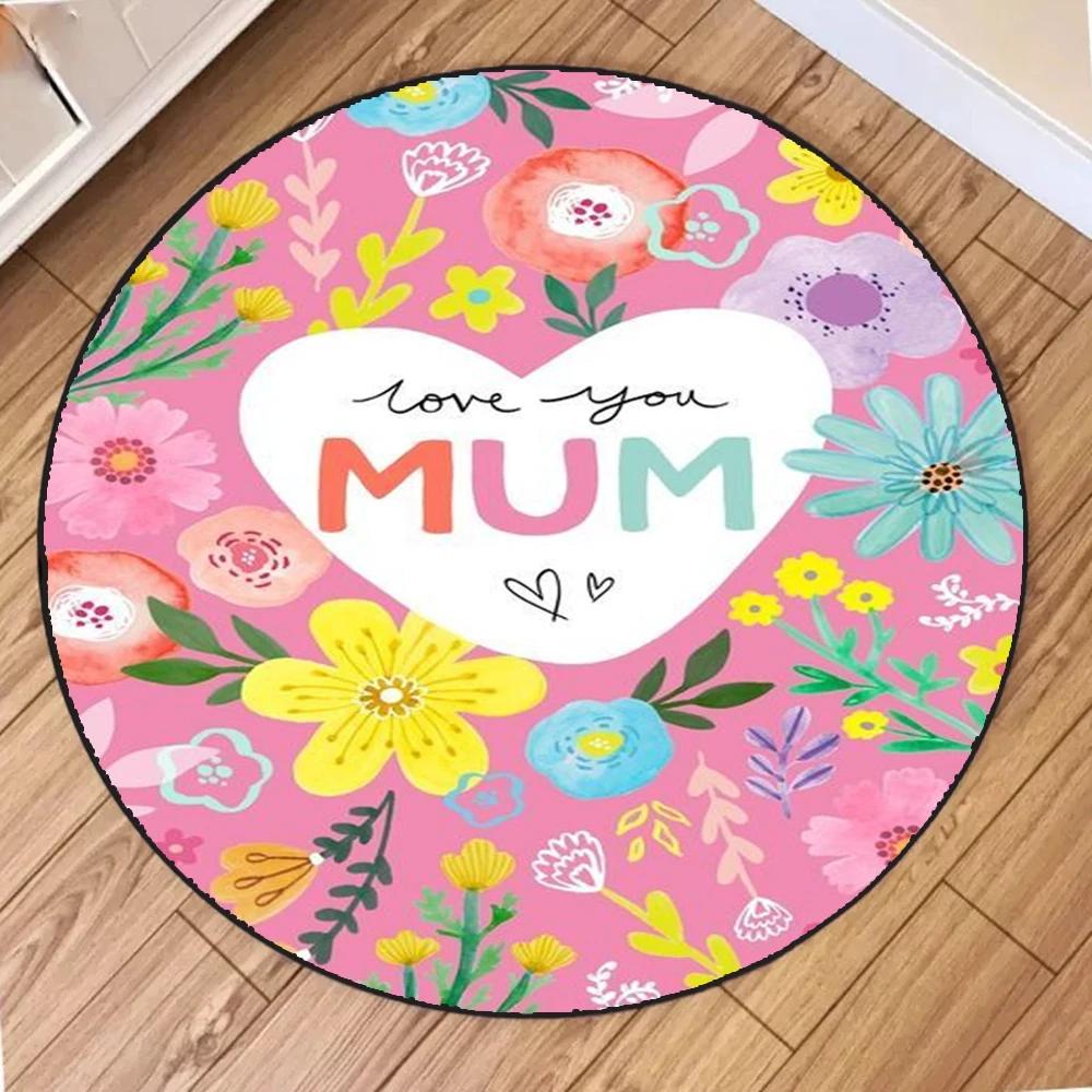 Mother's Day Circular Carpet Bedroom Decor Carpet Living Room Balcony Non-slip Mats Floormats Cartoon Bedside Area Carpets Rugs